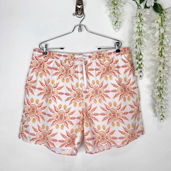 Hill House Pants - NWOT HILL HOUSE The Leo Short Orange Shell Mosaic Seersucker seashell 2445